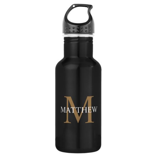 Personalisiert Name Monogram Black Edelstahlflasche (Vorderseite)