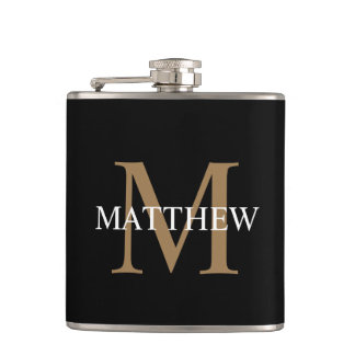 Personalisiert Name Monogram Black Flachmann