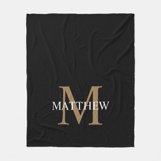 Personalisiert Name Monogram Black Fleecedecke (Vorderseite)