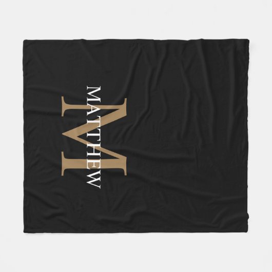 Personalisiert Name Monogram Black Fleecedecke (Vorderseite (Horizontal))