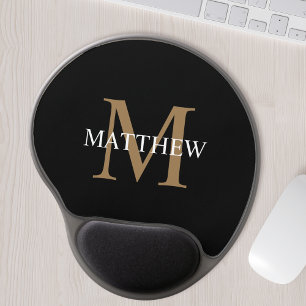 Personalisiert Name Monogram Black Gel Mousepad