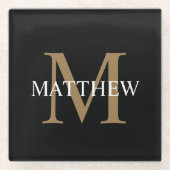 Personalisiert Name Monogram Black Glasuntersetzer (Vorderseite)