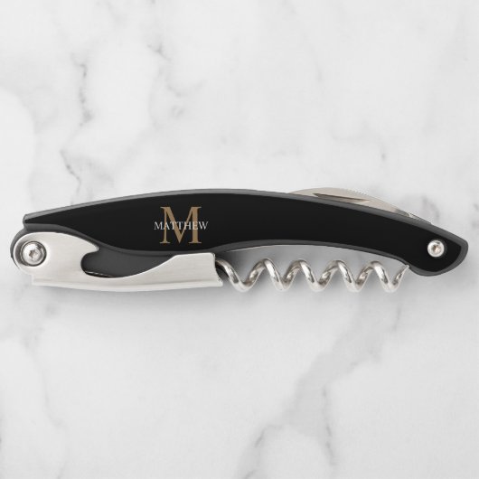 Personalisiert Name Monogram Black Kellnermesser (Vorderseite)