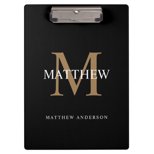 Personalisiert Name Monogram Black Klemmbrett (Vorderseite)