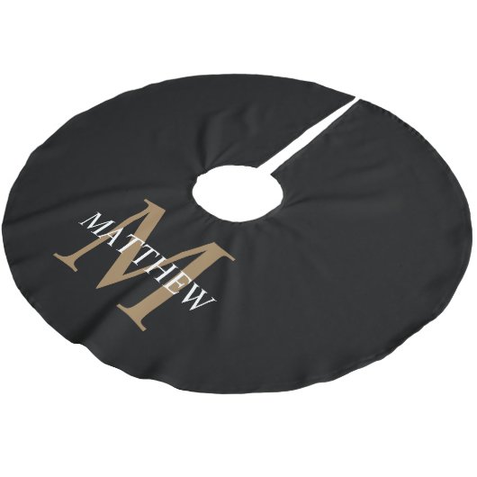 Personalisiert Name Monogram Black Polyester Weihnachtsbaumdecke (Schrägansicht)
