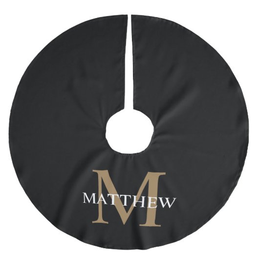 Personalisiert Name Monogram Black Polyester Weihnachtsbaumdecke (Vorderseite)