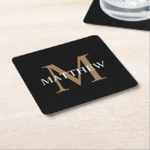 Personalisiert Name Monogram Black Rechteckiger Pappuntersetzer (angewinkelt)