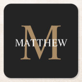 Personalisiert Name Monogram Black Rechteckiger Pappuntersetzer (Vorderseite)