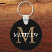 Personalisiert Name Monogram Black Schlüsselanhänger (Vorderseite)
