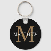 Personalisiert Name Monogram Black Schlüsselanhänger (Rückseite)