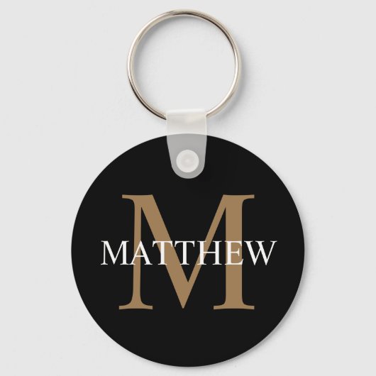 Personalisiert Name Monogram Black Schlüsselanhänger (Rückseite)
