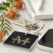 Personalisiert Name Monogram Black Schlüsselanhänger (Vorderseite rechts)