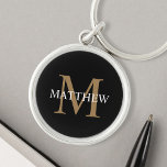 Personalisiert Name Monogram Black Schlüsselanhänger<br><div class="desc">Erstellen Sie Ihren eigenen personalisierten schwarzen runden Schlüsselanhänger mit Ihrem individuelle Name und Monogramm.</div>