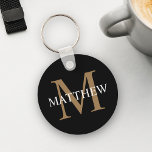 Personalisiert Name Monogram Black Schlüsselanhänger<br><div class="desc">Erstellen Sie Ihren eigenen personalisierten schwarzen runden Schlüsselanhänger mit Ihrem individuelle Name und Monogramm.</div>