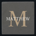 Personalisiert Name Monogram Black Steinuntersetzer<br><div class="desc">Erstellen Sie Ihren eigenen personalisierten Untersetzer aus schwarzem Rundstein mit individuelle Name und Monogramm.</div>