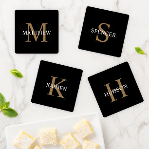 Personalisiert Name Monogram Black Untersetzer Set