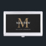 Personalisiert Name Monogram Black Visitenkarten Dose<br><div class="desc">Erstellen Sie Ihre eigene personalisierte,  schwarz-runde Visitenkarten-Brieftasche mit Ihrem individuelle Name und Monogramm.</div>