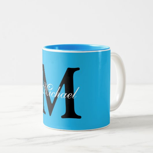 Personalisiert Name Monogram Blue Background Zweifarbige Tasse (VorderseiteRechts)