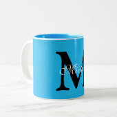 Personalisiert Name Monogram Blue Background Zweifarbige Tasse (Vorderseite Links)