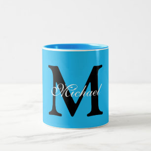 Personalisiert Name Monogram Blue Background Zweifarbige Tasse