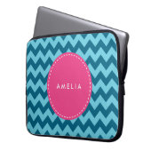 Personalisiert Name Monogram Blue Zickzack Laptopschutzhülle (Vorderseite Links)
