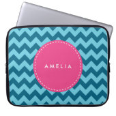 Personalisiert Name Monogram Blue Zickzack Laptopschutzhülle (Vorderseite)