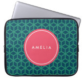 Personalisiert Name Monogram Geometric Aquamarin Laptopschutzhülle (Vorderseite)