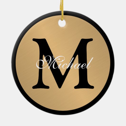 Personalisiert Name Monogram Gold Metallic Button Keramik Ornament (Hinten)