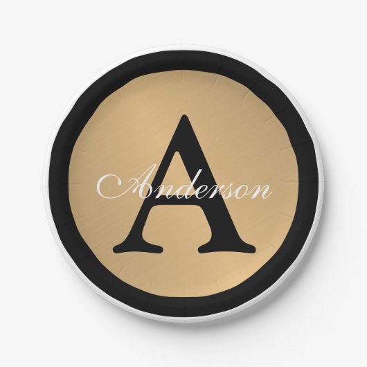 Personalisiert Name Monogram Gold Metallic Button Pappteller (Vorderseite)