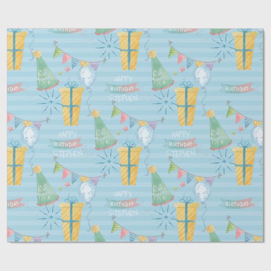 Personalisiert Name Monogram Happday Pattern Geschenkpapier (Flach)