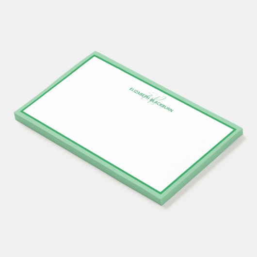 Personalisiert Name Monogram Initials grün Post-it Klebezettel (angewinkelt)