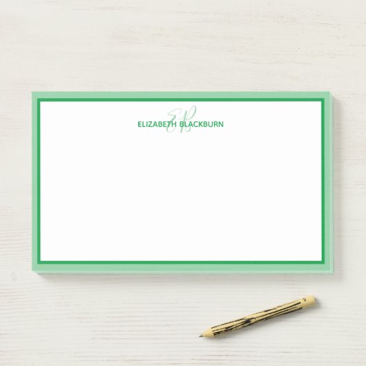 Personalisiert Name Monogram Initials grün Post-it Klebezettel (Auf Schreibtisch)