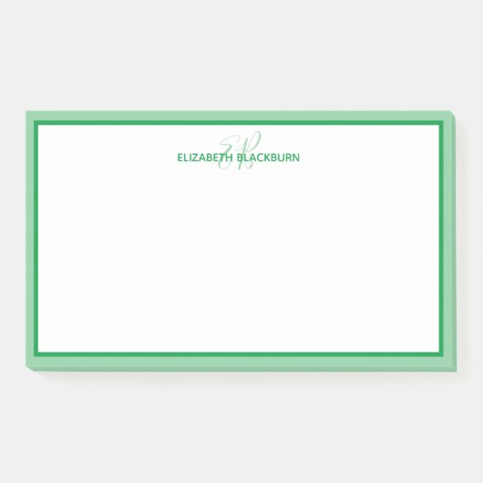 Personalisiert Name Monogram Initials grün Post-it Klebezettel (Vorderseite)