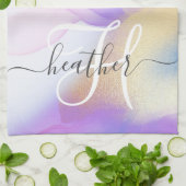 Personalisiert Name Monogram Lila Watercolor Luxe Geschirrtuch (Gefaltet)