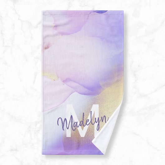 Personalisiert Name Monogram Lila Watercolor Luxe Handtuch