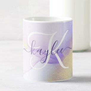 Personalisiert Name Monogram Lila Watercolor Luxe Kaffeetasse