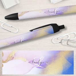 Personalisiert Name Monogram Lila Watercolor Luxe Kugelschreiber