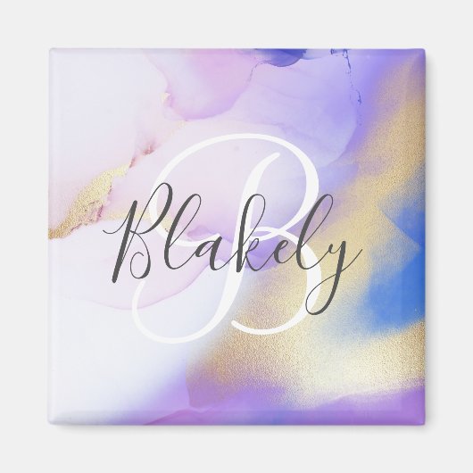 Personalisiert Name Monogram Lila Watercolor Luxe Magnet (Vorne)