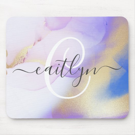 Personalisiert Name Monogram Lila Watercolor Luxe Mousepad (Vorne)