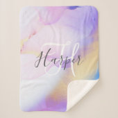 Personalisiert Name Monogram Lila Watercolor Luxe Sherpadecke (Vorderseite)