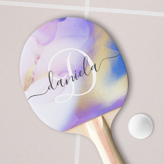 Personalisiert Name Monogram Lila Watercolor Luxe Tischtennis Schläger