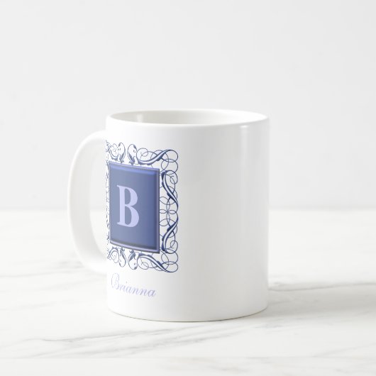 Personalisiert Name Monogram Regal Style (blau) Kaffeetasse (Vorderseite Links)