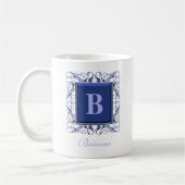 Personalisiert Name Monogram Regal Style (blau) Kaffeetasse (Links)