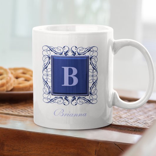 Personalisiert Name Monogram Regal Style (blau) Kaffeetasse