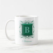 Personalisiert Name Monogram Regal Style (grün) Kaffeetasse (Links)
