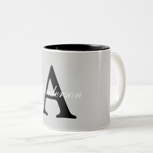Personalisiert Name Monogram Silver Background Zweifarbige Tasse (VorderseiteRechts)