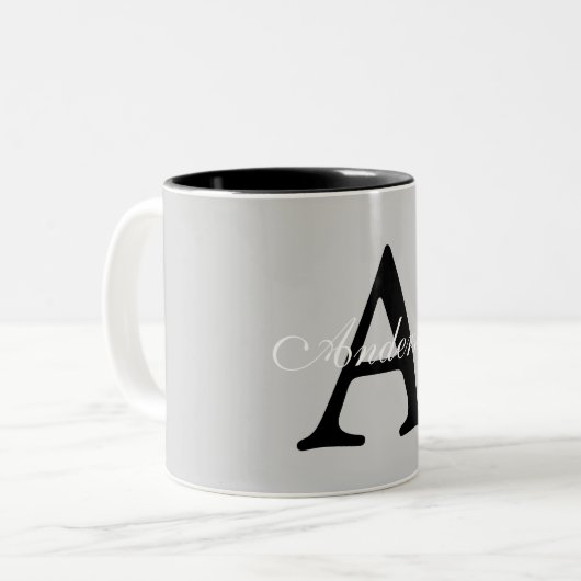 Personalisiert Name Monogram Silver Background Zweifarbige Tasse (Vorderseite Links)