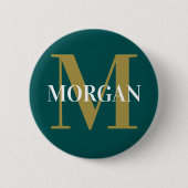 Personalisiert Name Monogramm dunkel Aquamarin Button (Vorderseite)