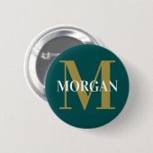 Personalisiert Name Monogramm dunkel Aquamarin Button (Vorne & Hinten)