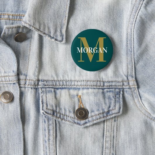 Personalisiert Name Monogramm dunkel Aquamarin Button (Beispiel)